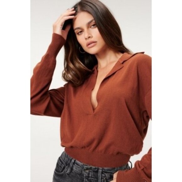 GOOD AMERICAN Tortoise Collared Henley Size 5/6 NEW - Picture 2 of 3